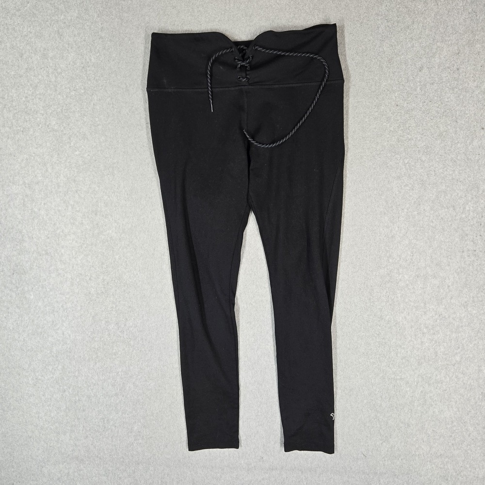PINK Victoria's Secret Women Activewear Pants L Black COZY Yoga Legging Lace Up